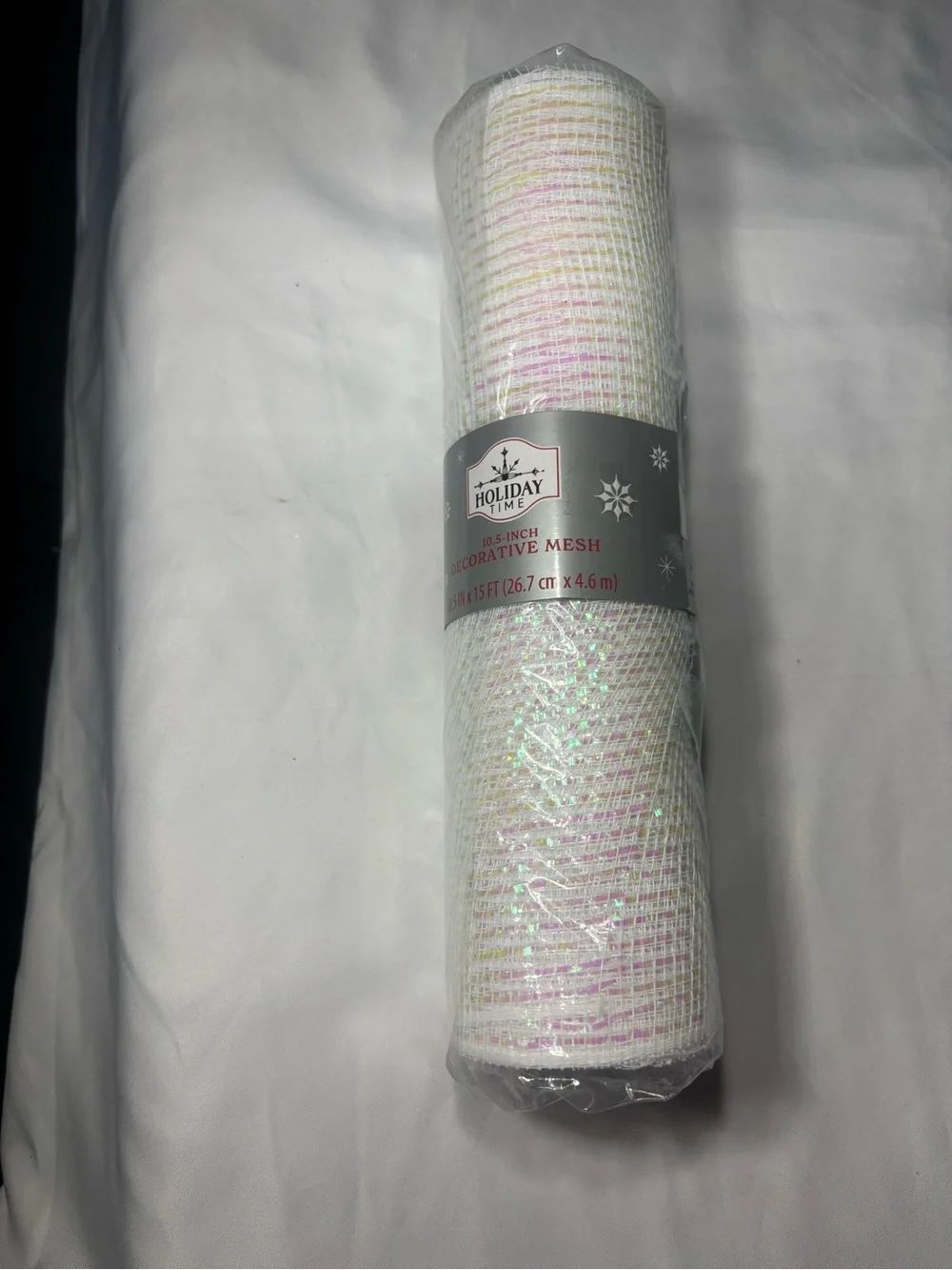 New  Holiday Time White Iridescent Decorative Mesh Roll Christmas 10.5” x 15’
